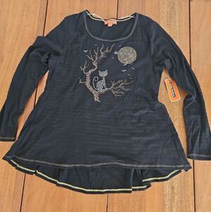 Holiday Traditions Halloween Sparkle Cat Moon Long Sleeve Top